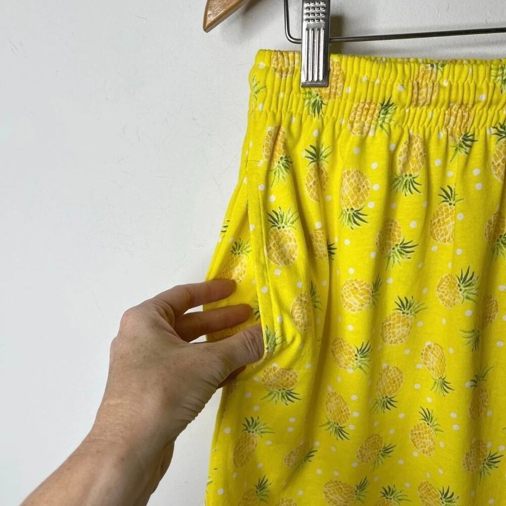 Cozee Corner Women Mini Skirt XL Yellow Pineapple Print Drawstring Casual Cotton - Picture 4 of 6